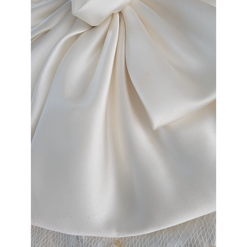 Nina Bellucci Beaded Lace Wedding Gown Ivory Open Back Bow Dress Sz 10 (Sm/Med) - Picture 10 of 16